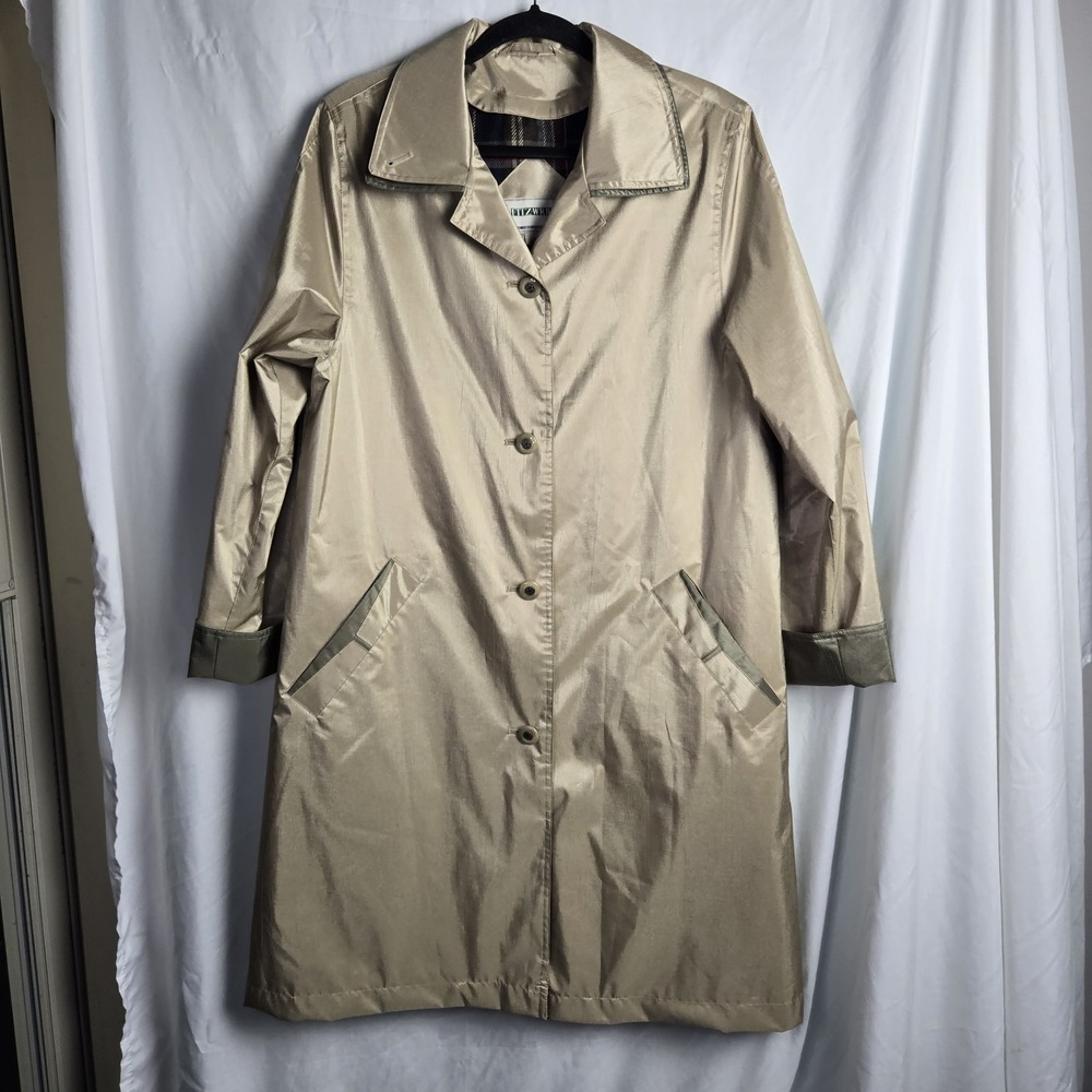 Vintage Fitzwright Women's 8 Gold‎ Trench Rain Coat Long Zip Out Flannel Lining
